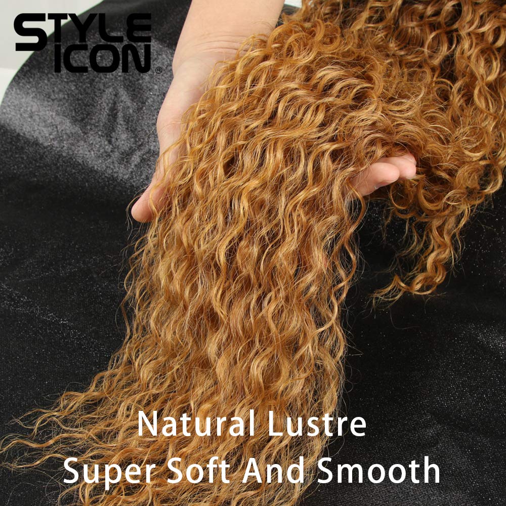 Style Icon Lace Front Wigs 28” Long Curly Wig Ombre Blonde Wig for women Synthetic Wig Density 130% Heat Resistant Replacement Wig (28", SOP43026)