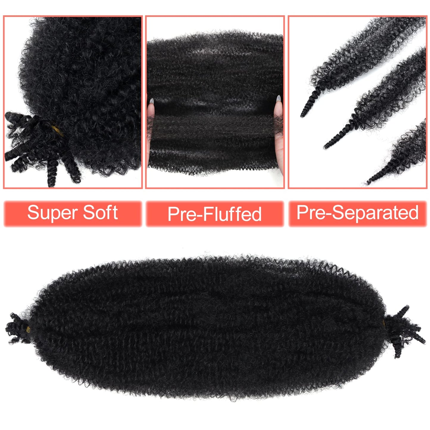 Marley Twist Braiding Hair 18 Inch Black 7 Packs Afro Twist Hair Pre Separated Spring Twist Hair Pre Fluffed Cuban Twist Hair Synthetic Wrapping Hair Extensions for Soft Locs (18",1B)