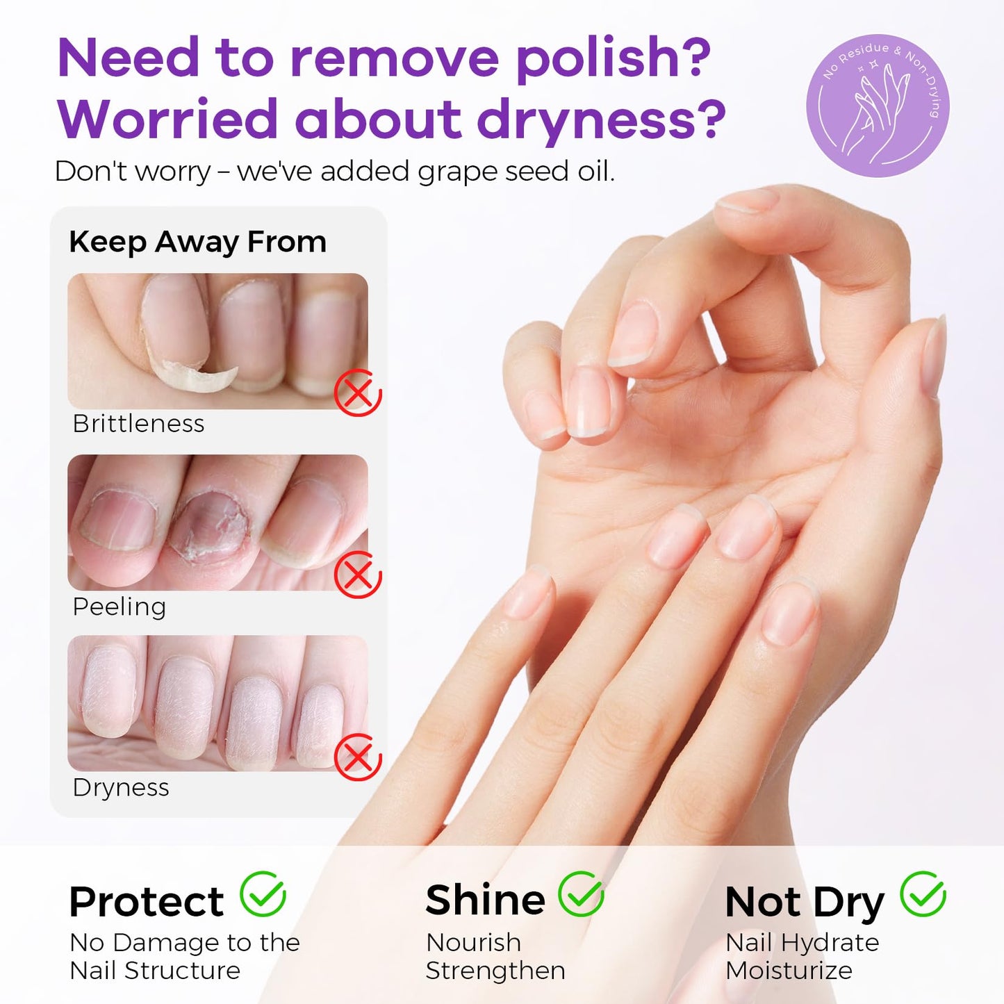 Glamonade Acetone Nail Polish Remover: Professional Gel Polish Remover for Nails - Gel Nail Polish Remover for Removal of Gel/Glue/Artificial nail - with Grape Seed Oil for Gentle Removal(8 Fl Oz)