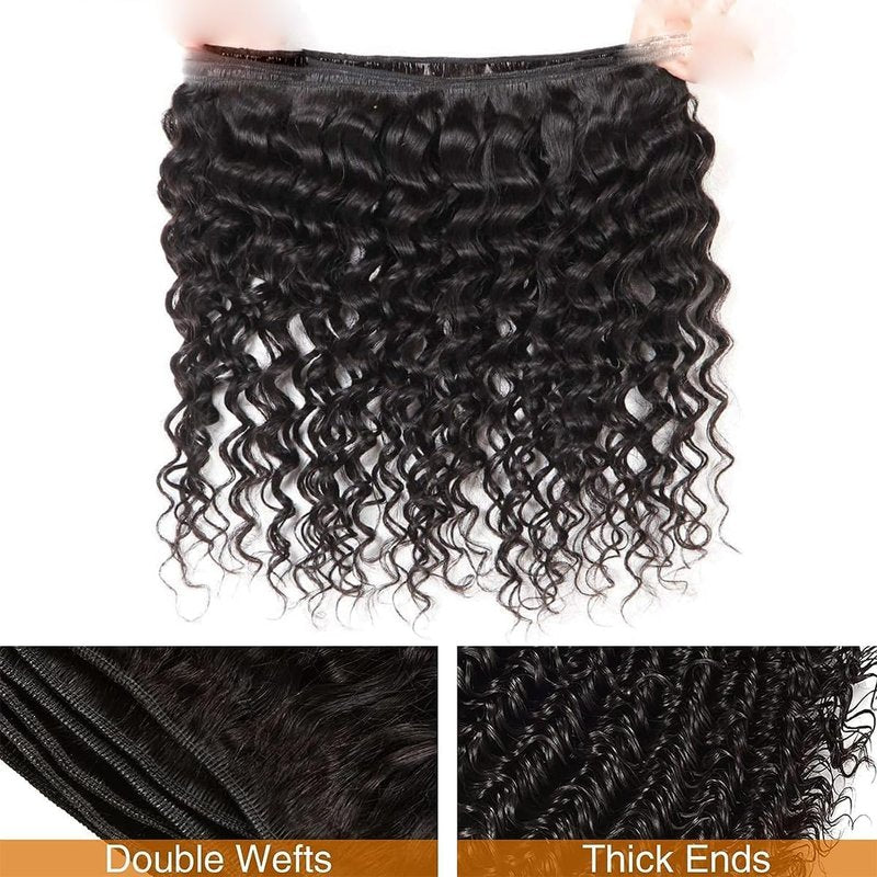 Weydlor Deep Wave Bundles Human Hair 18 Inch Curly Bundle Human Hair 100% Unprocessed Brazilian Virgin Hair Single Bundles for Women Wet and Wavy Hair Bundle Weave Extensions Natural Black