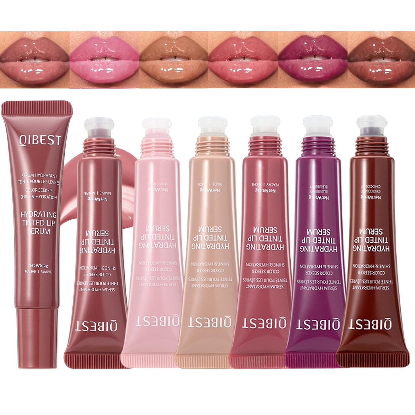 LuckNest Tinted Lip Serum Gloss – Hydrating Lip Plumper with Natural Shine, Nourishing Hydration with Polypeptide Non-Sticky, Long-Lasting Color, Moisturizing Lip Makeup (6Pcs)