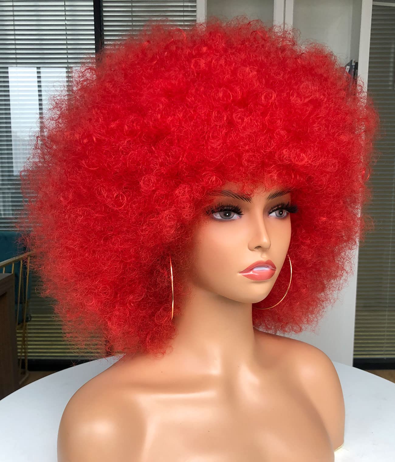 Afro Wigs for Black Women 70s Afro Kinky Curly Huge Fluffy Wig with Bangs