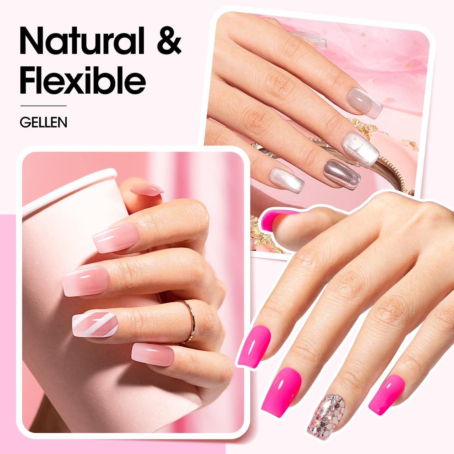 Gellen Gel Nail Kit, 504Pcs Pre-Shaped Short Square Nail Tips, 7 in 1 Gel Nail Glue, Nail Dehydrator, UV/Led Nail Light, Nail Clipper & Files, Gel Tips Nail Extension Set, Home Salon DIY Manicure Set