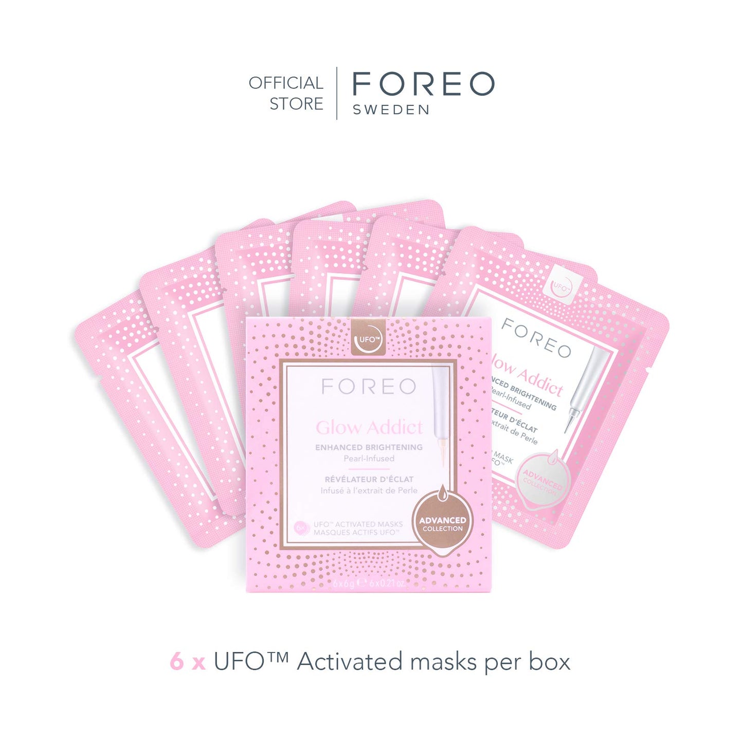 FOREO Glow Addict UFO-Activated Facial Mask - Hydrating Facial - Vitamin C & Vitamin E - For All Skin Types & Dull Skin - Antiaging - 6 pcs in Pack