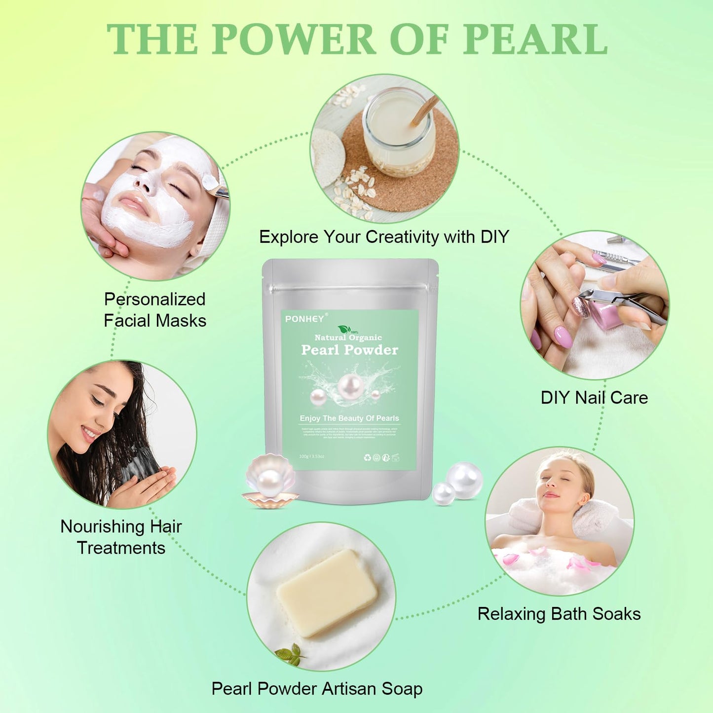 Ponhey Pearl Powder Organic, Pearl Powder for Eyes & Face, 100% Natural DIY Skincare, Deep Cleansing, Pore-Shrinking & Anti-Aging Mask 100g (3.53oz)
