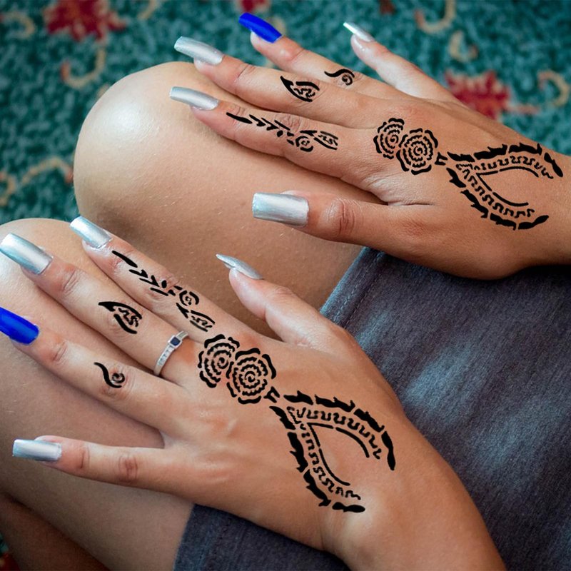 Henna Tattoo Stencils Kit for Hand, 24 Sheets Indian Arabian Temporary Tattoo Template Mehndi Stencil Stickers