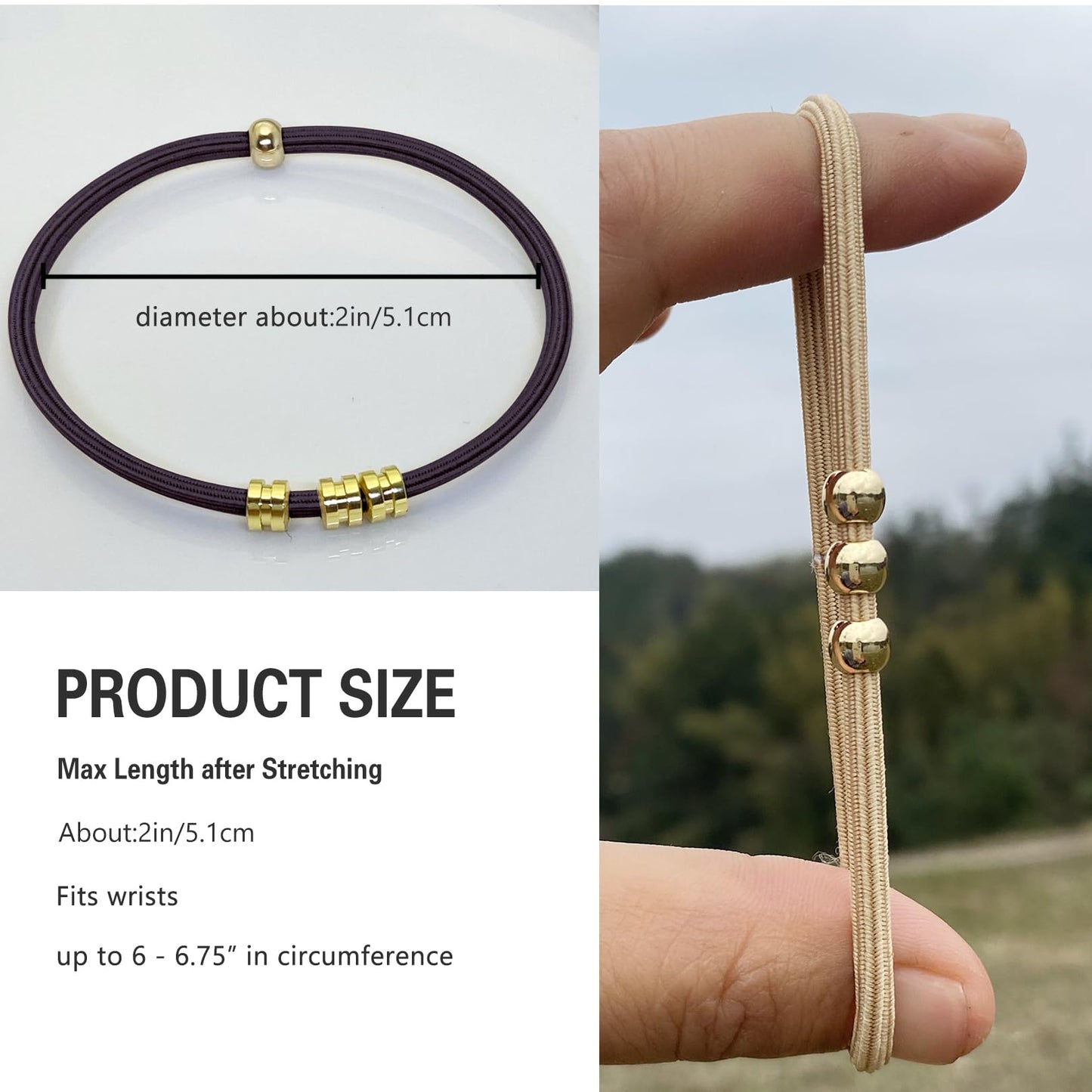 Black Boho Hair Ties Bracelets for Women, Cute Elastic Pony Tails Hair Ties No Damage Beaded Hair Accessories for Girls Decorative Hair Tie Bracelet with Bead Hair Bands with Gold Jewelry for Gifts