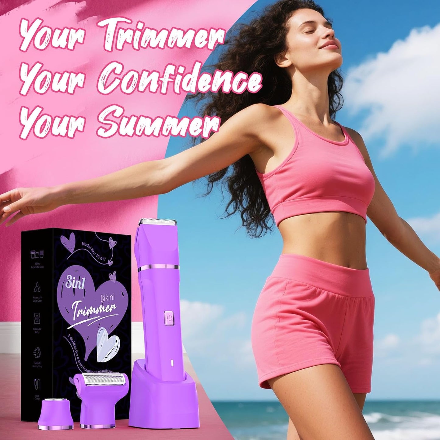 Electric Shaver for Women - Cordless Bikini Trimmer for Painless Facial Hair Removal | Low Noise, Fast Charging, Detachable Head