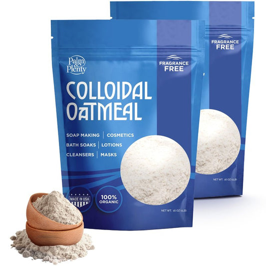 Palm and Plenty 100% Pure Colloidal Oatmeal - Unscented, DIY Bath Products, Skincare, Cosmetics, Natural Oatmeal Bath for Itching, Soothing Agent for Itchy, Irritated Skin - 2 Pack (32oz)