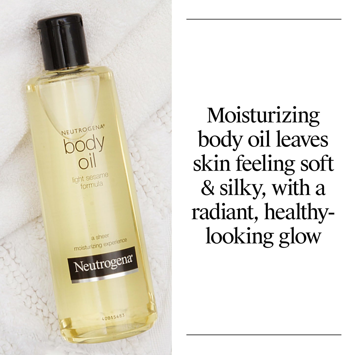 Neutrogena Body Oil Light Sesame Formula, Fragrance-Free, Nourishing Moisturizer, Before and After Shower Application for Smooth, Radiant Looking Skin, Lightweight and Non-Greasy Feel, 8.5 fl oz