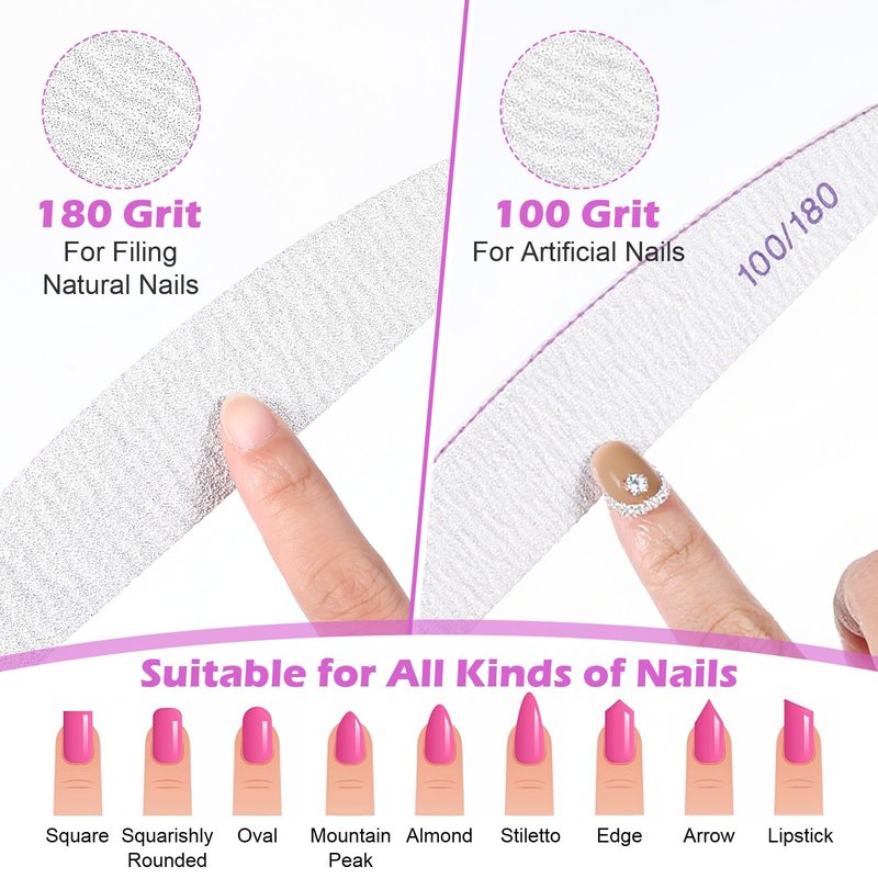 150 Pcs 100/180 Grit Nail Files Bulk, Professional Nail Files 100/180 Grit, Double Sided Emery Boards Reusable Manicure Tools for Acrylic Natural Nails, Home or Salon Use