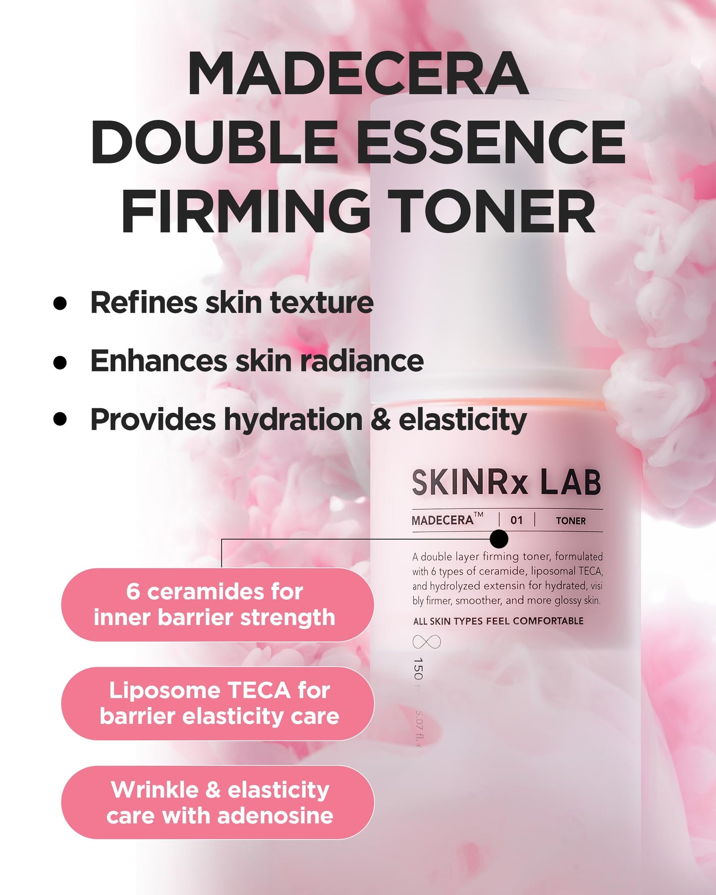 SKINRxLAB MadeCera Cream Double Essence Firming Korean Toner – Dual Layer Hydration Toner with Milk Protein, Ceramide and Panthenol - Makeup Boosting for Smooth Skin, 5.07 fl.oz.