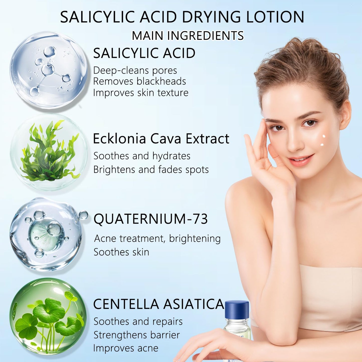 Salicylic Acid Drying Lotion – Fade Acnes Marks, Improve Skin Condition, Oil Control, Gentle Skincare for Sensitive Skin 10ml/0.35fl.Oz