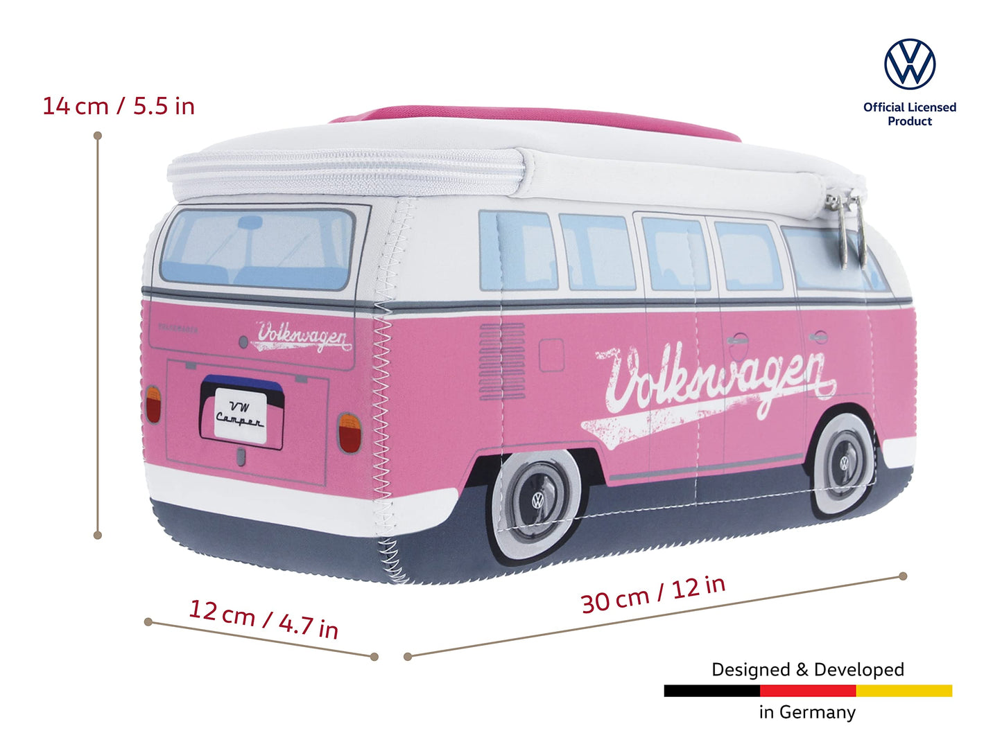 BRISA VW Collection - Volkswagen Neoprene Universal Makeup Cosmetics Toiletry Travel Pharmacy Bag in T1 Bus Design (Pink/Large) (Large (11.8 x 5.5 x 4.7 inches))