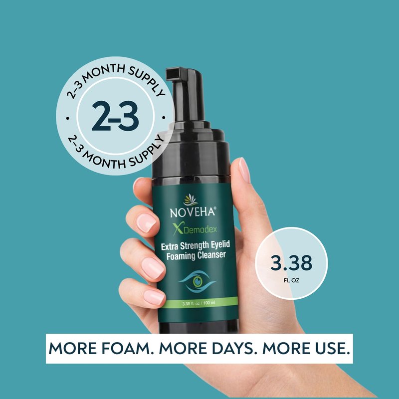 NOVEHA Demodex Eyelid Cleanser Foam | Extra Strength Tea Tree Oil Formula | Daily Face Wash For Eyelash, Demodex, MGD, Stye Eyes, Eye Irritations & Skin Dryness, 3.38 fl. oz. (100ml) - (Pack of 2)