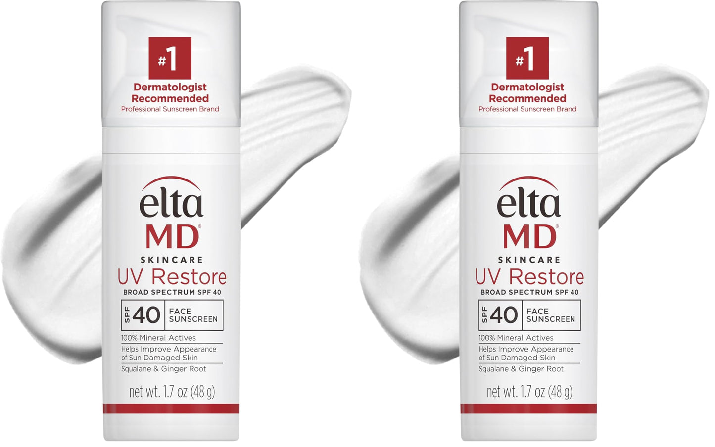 EltaMD UV Restore Face Sunscreen,SPF 40,Mineral Sunscreen for Sun Damaged Skin Repair,Anti-Aging Zinc Oxide Moisturizer Formula for Face,1.7 oz,(Pack of 2)