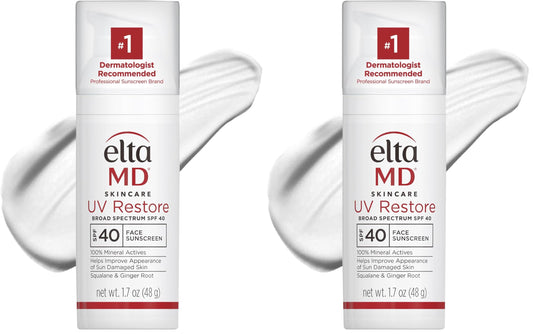 EltaMD UV Restore Face Sunscreen,SPF 40,Mineral Sunscreen for Sun Damaged Skin Repair,Anti-Aging Zinc Oxide Moisturizer Formula for Face,1.7 oz,(Pack of 2)
