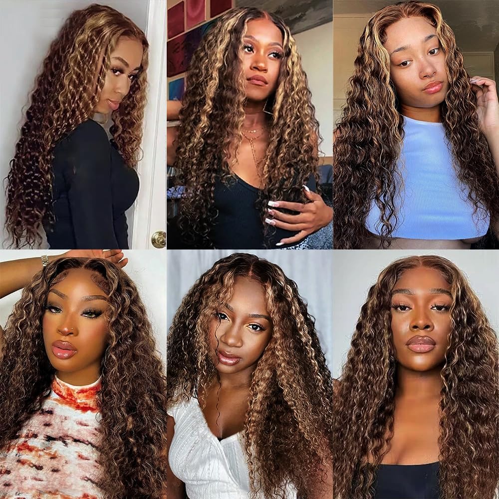 Ombre Human Hair Bundles - Highlight Brown Deep Wave Extensions | 30-34 Inch, Grade 8A Brazilian Remy Hair