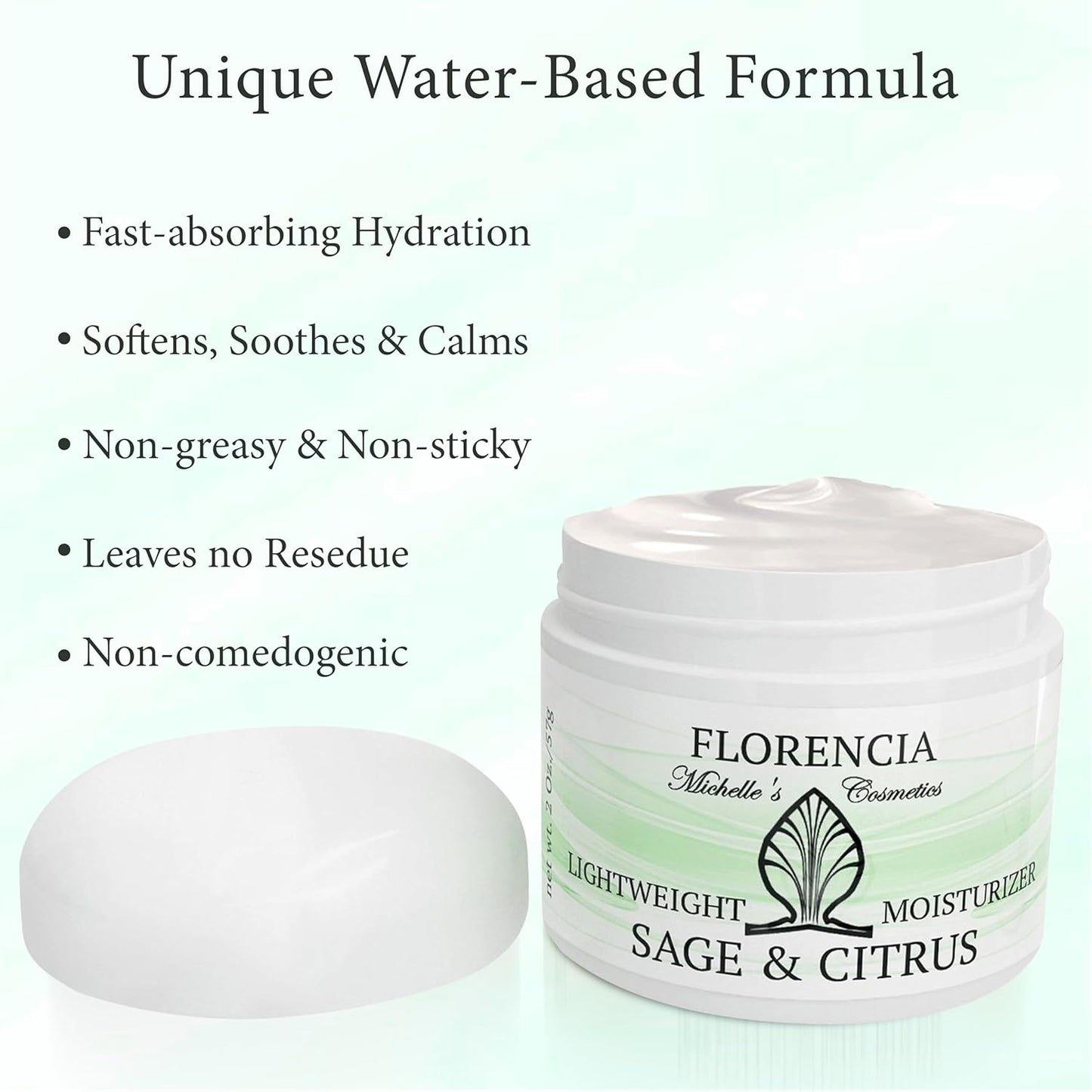 Florencia Lightweight Moisturizer - Fast-Absorbing Sage & Citrus Face Cream for Sensitive, Oily Skin | Hydrating & Nutrient-Rich