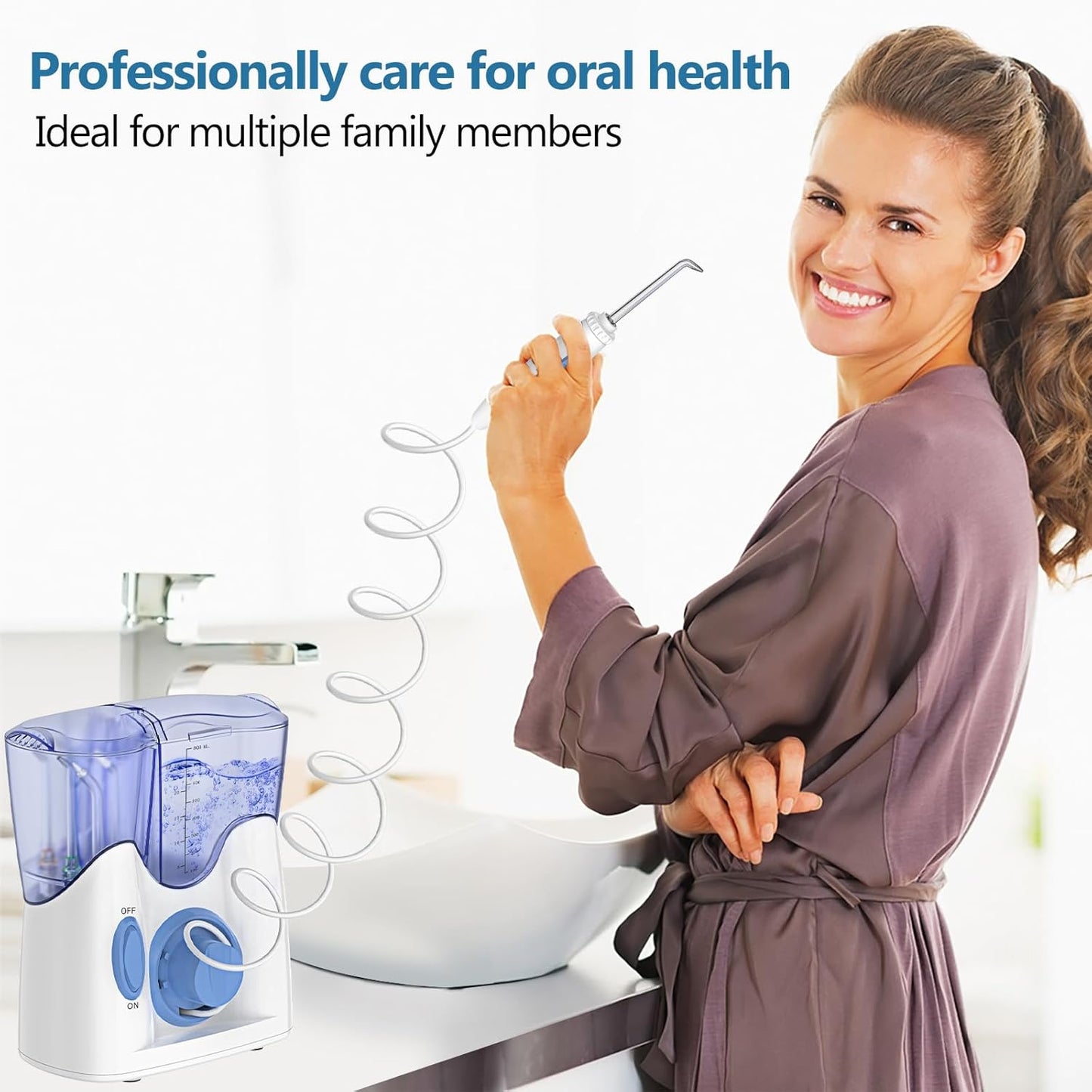 H2ofloss Dental Water Flosser - Professional Oral Irrigator with 12 Tips & 800ml Capacity | Quiet Design