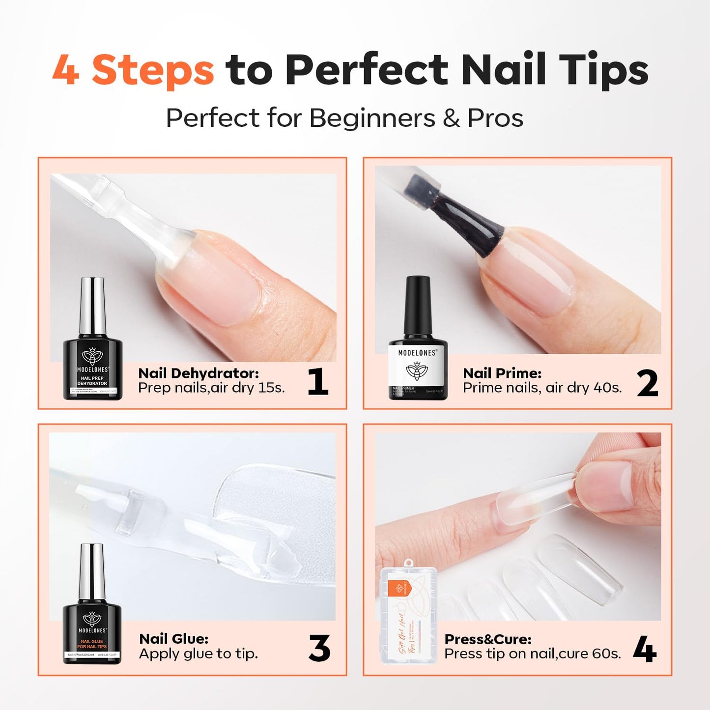 modelones 10-in-One Gel Nail Glue with Nail Dehydrator and Primer for Acrylic Nails Tips Forms, Blooming Gel, /Adhesive Bond, Long Lasting Acrylic Nail Supplies