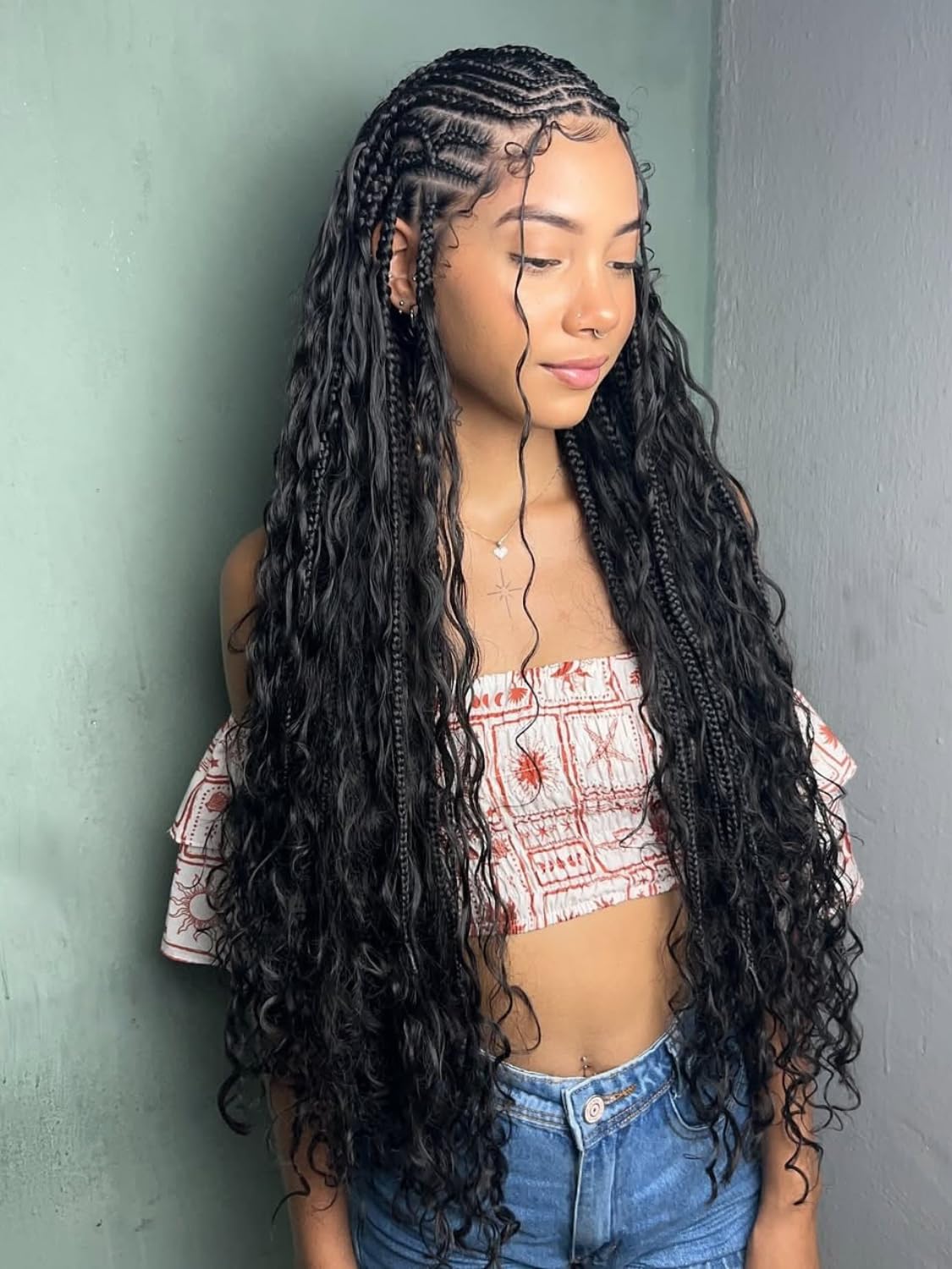 Enaiiby Boho Human Hair Braiding Hair 100g 18 Inch, Deep Wave Curly Human Hair Bundles for Boho Knotless Braids Bulk Hair, 12A No Weft 100% Unprocessed Brazilian Virgin Hair, Naural Black