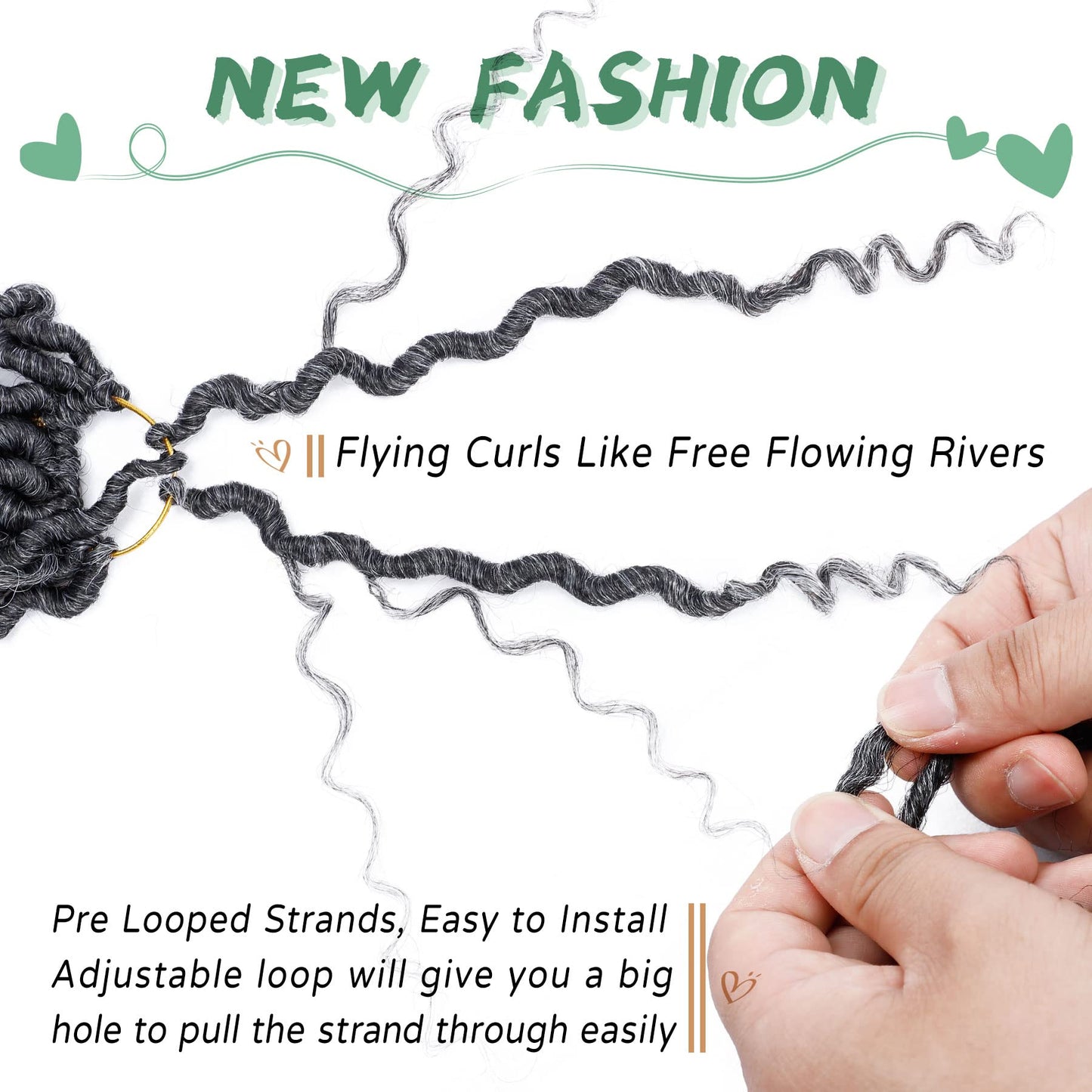 LIYATE Goddess Locs Crochet Hair 18 Inch 6 Packs Faux Locs Gray Crochet Hair for Black Women Pre Looped Soft River Loc Crochet Braids with Curly Hair Boho Loc Hair Extensions(T1B/Gray)