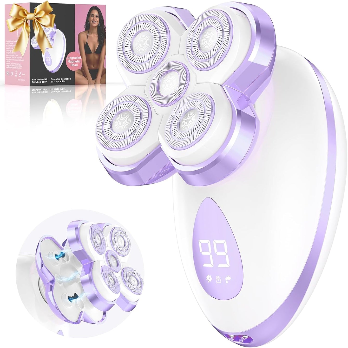 Electric Razors for Women - Cordless Painless Hair Remover | Waterproof & Detachable Trimmer in Lilac