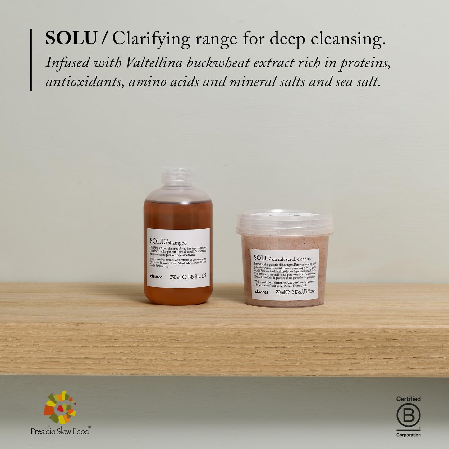 Davines SOLU Sea Salt Scrub Cleanser, Gently Removes Residues and Polluting Particles from Scalp for Normal to Heavily-Styled Hair - Light, Soft Hair Remains Clean Longer with Sea Salt, 8.45 Fl Oz