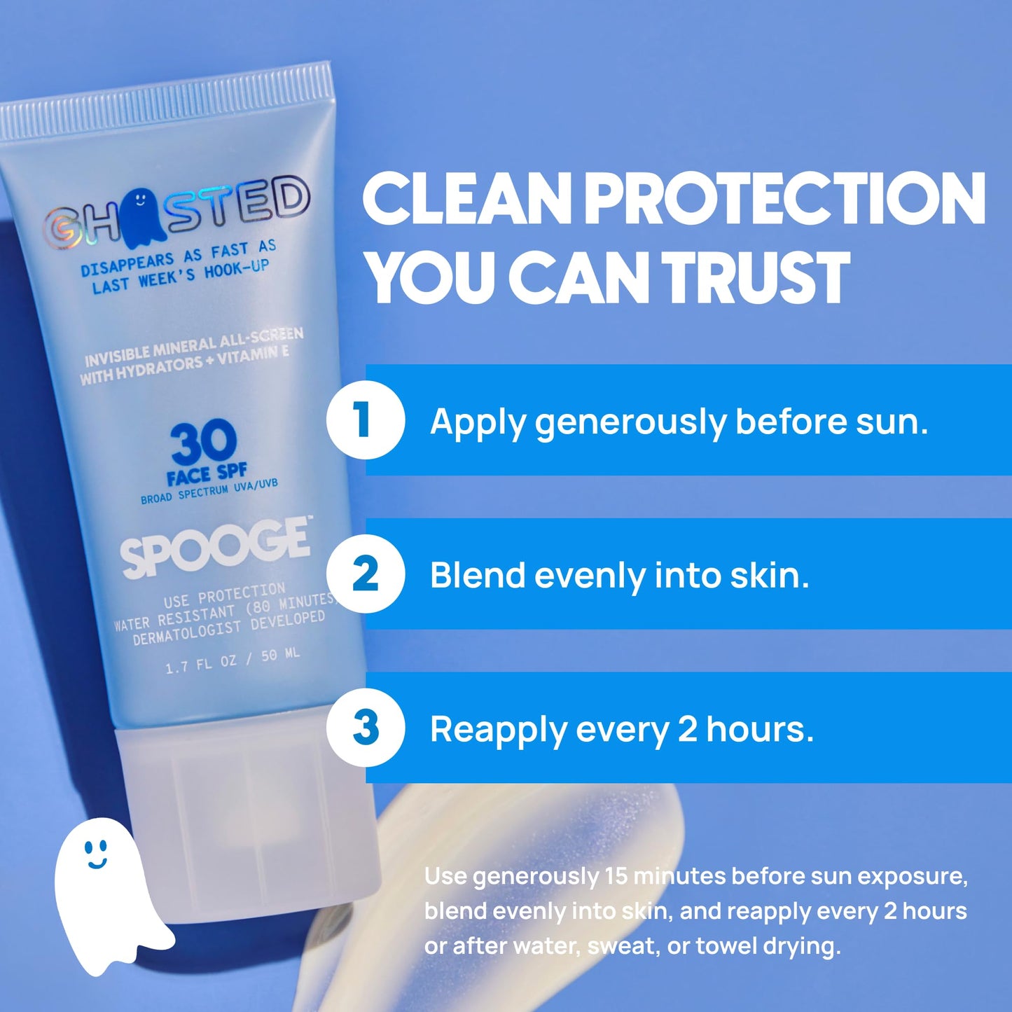 Spooge Ghosted | Mineral Sunscreen SPF 30 | Oil-Free Non Toxic Sun Care | Zinc Oxide Sunscreen | Water Resistant | Bisabolol Infused Formula | Dermatologist Developed | Reef Safe Sunblock | 1.7 oz