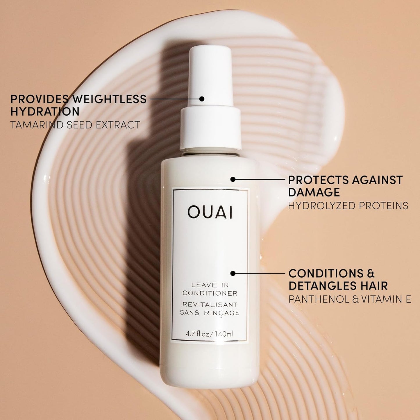 OUAI Leave In Conditioner Full Size & Travel Size - Detangling Spray & Heat Protectant Primer + Tamarind Seed, Vitamin E & Amino Acid Blend - Frizz Control, 450°F Heat Shield, 2 Count