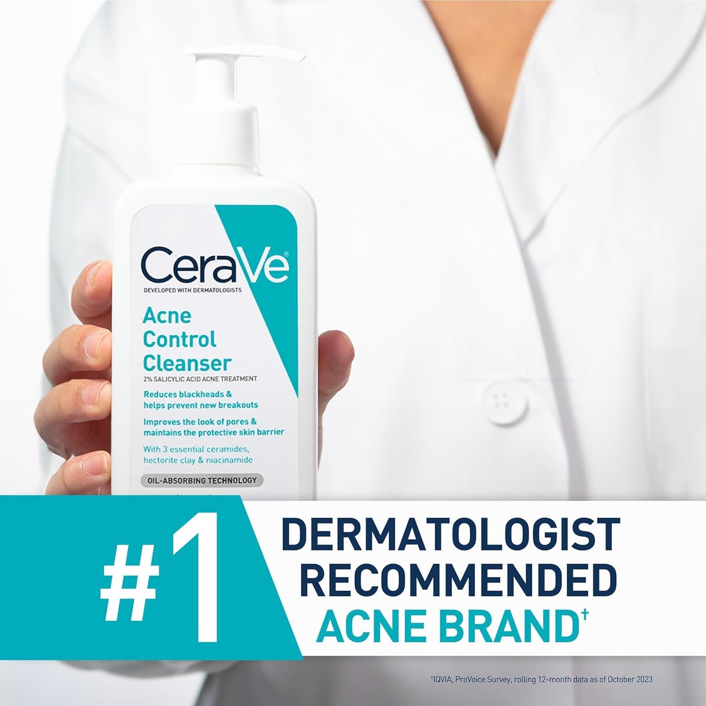 CeraVe Acne Treatment Face Wash - Salicylic Acid Cleanser with Clay & Niacinamide | 8 Ounce