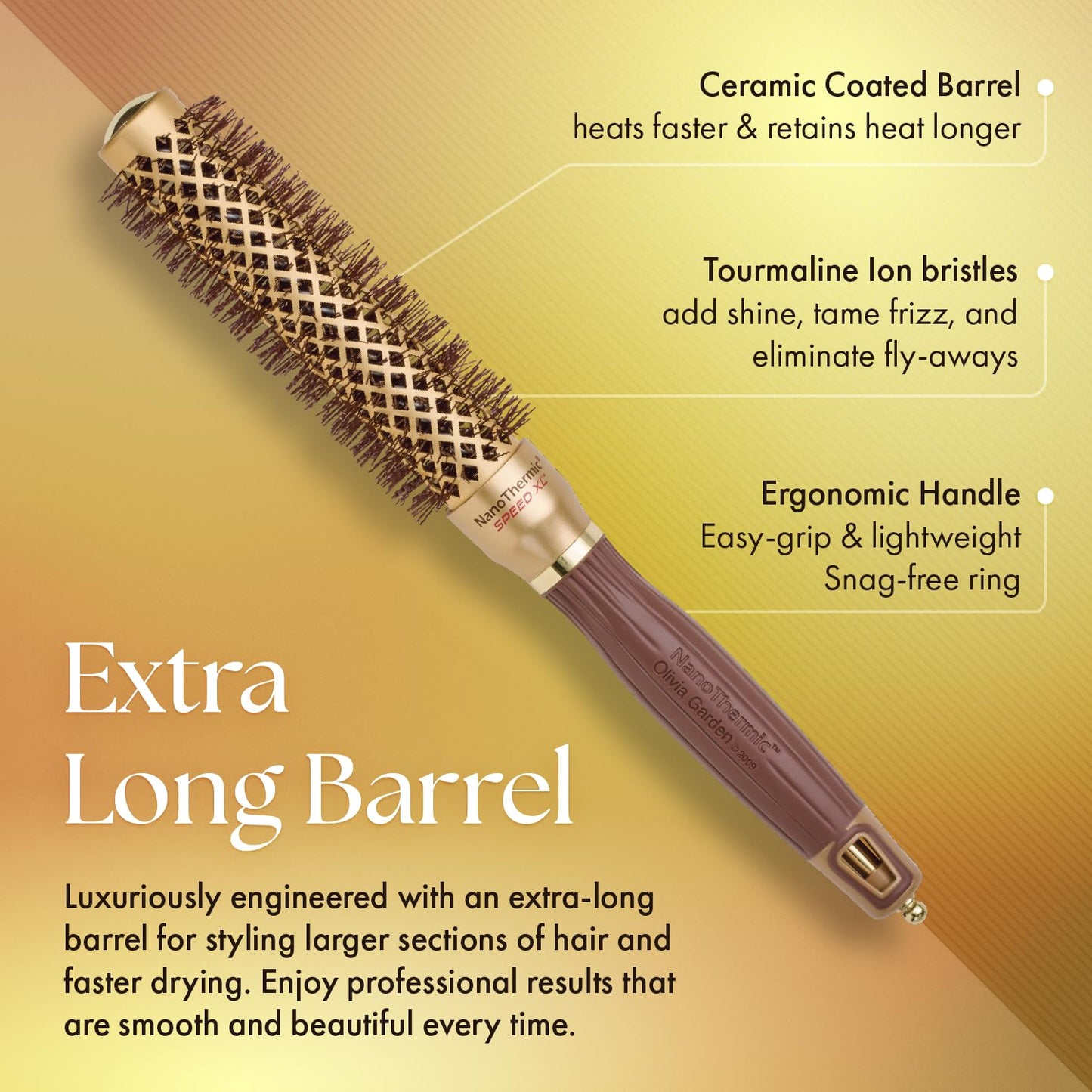 Olivia Garden NanoThermic Ceramic + Ion Speed XL Round Thermal Hair Brush - Not Electrical - Professional Blowout Brush for Normal to Thick Hair - 1"-Diameter Barrel - NTXL-24