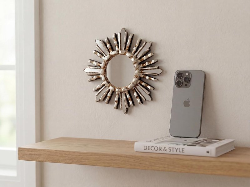 Sunburst Wall Mirror - Hand-Carved Peruvian Wood Round Decorative Accent | 6" Silver