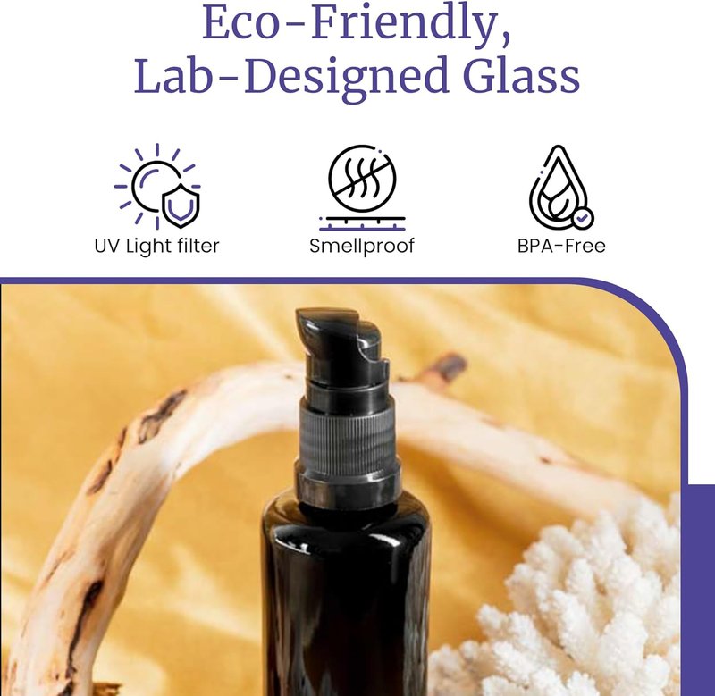 Infinity Jars 50ml Refillable Ultraviolet Black Glass Pump Bottles - Leak-Proof Travel Containers for Toner, Beard Oil & More | 3-Pack