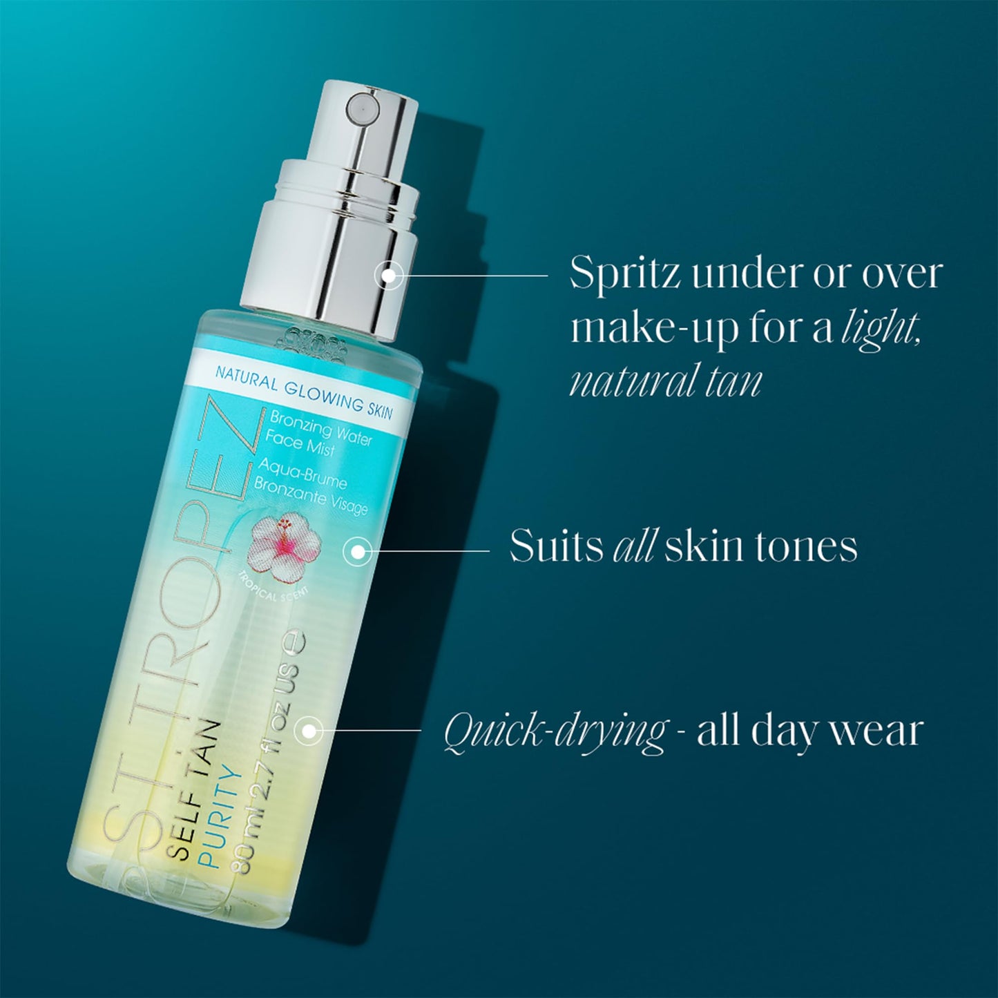 St.Tropez Self Tan Purity Bronzing Water Face Mist, Natural Sunkissed Glow with Hyaluronic Acid & Antioxidants, Vegan, Natural & Cruelty-Free Face Care, 2.7 Fl Oz