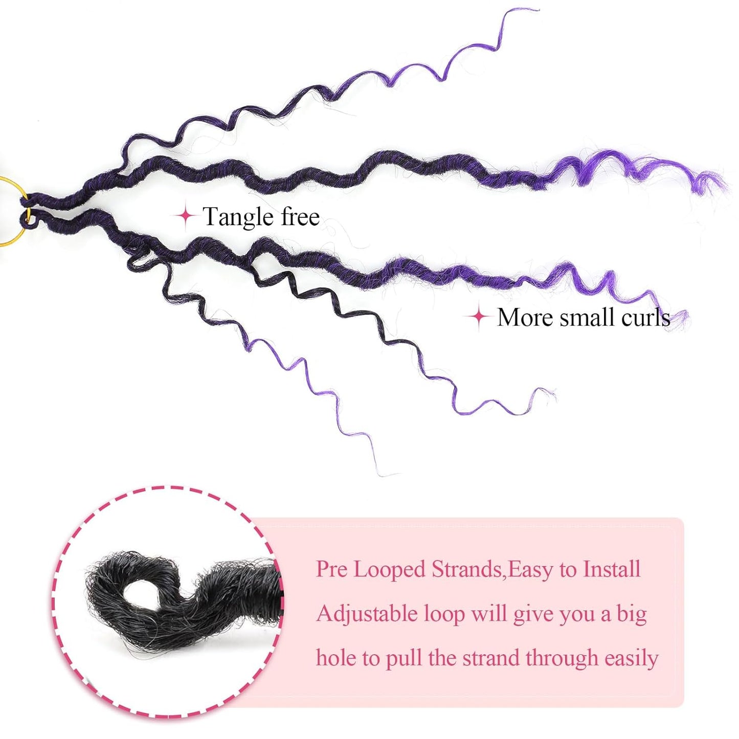 Boho Faux Locs Crochet Hair - 24 Inch Soft Locs with Curly Ends | Pre-Looped Goddess Locs for Black Women - 1B/Purple