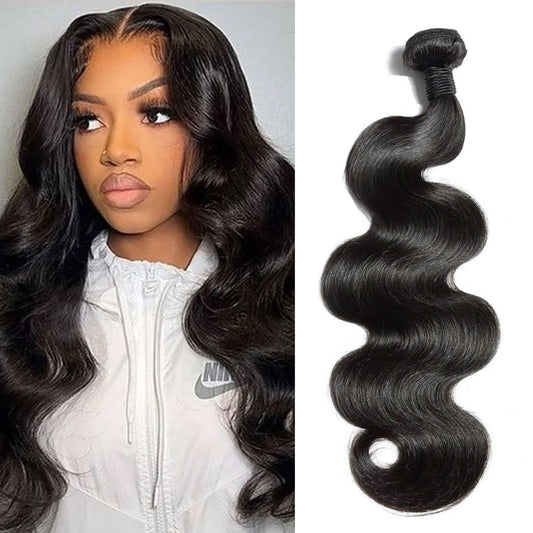 Human Hair Bundles 12A Body Wave Bundles Human Hair 20 Inch 100% Unprocessed Brazilian Virgin Weave 1 Bundle Quick Weave Wet and Wavy Real Human Hair Extensions Natural Black for Women