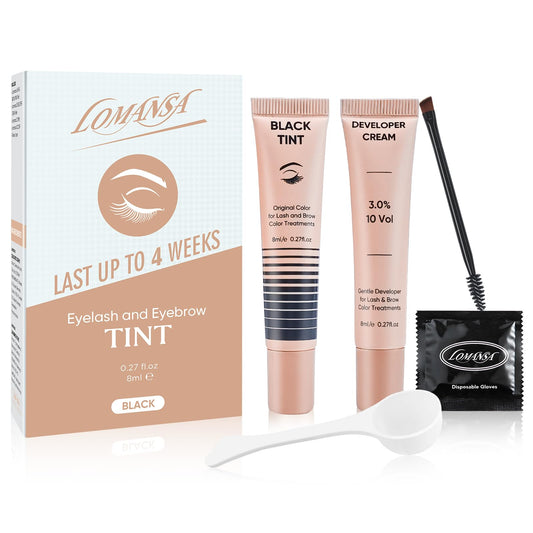 Lomansa Lash Color Kit Black Instant Eyelash Color Kit, 8-Minute DIY Color with Keratin, Natural-Looking Fuller Lashes, Lasts Up to 4 Weeks