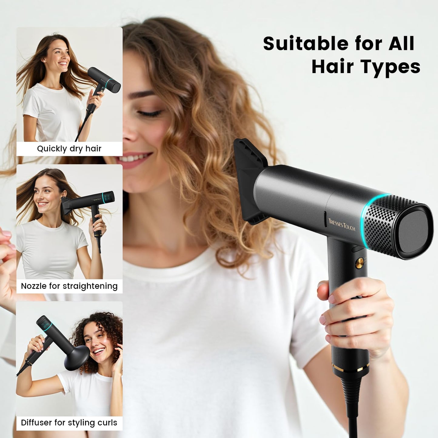 Professional Ionic Hair Dryer with Diffuser, High-Speed Ionic Low Noise Blow Dryer, Powerful 1600 Watt Motor for Fast Drying and Straight & Wavy Hair, Lightweight