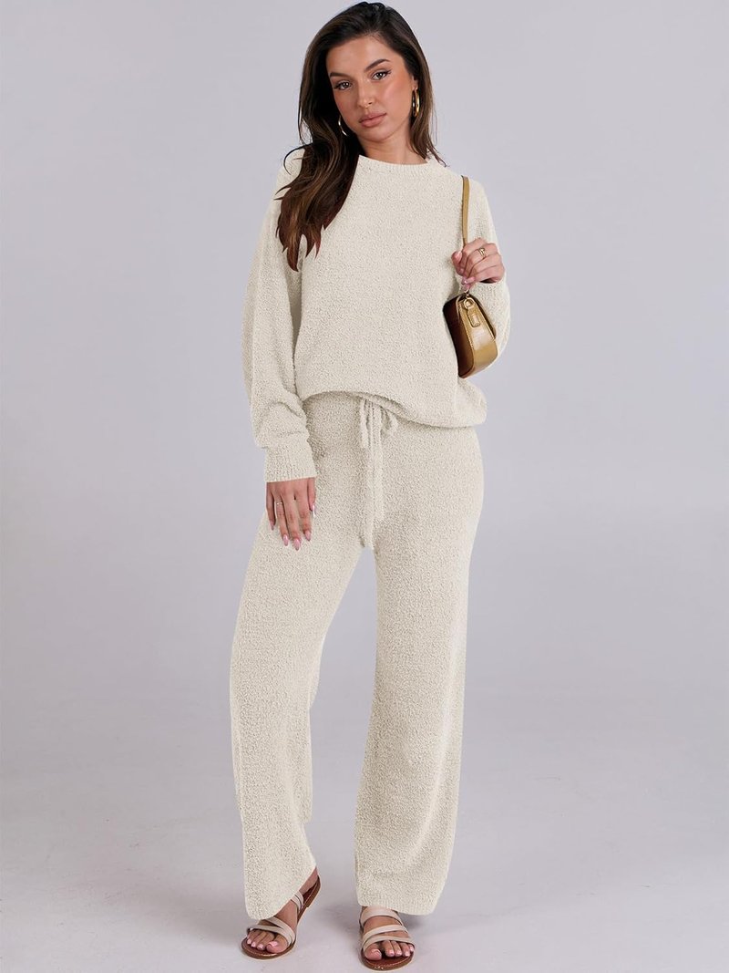 Fuzzy Fleece Pajama Sets for Women - Cozy Long Sleeve Top & Wide Leg Pants | Fall/Winter 2025