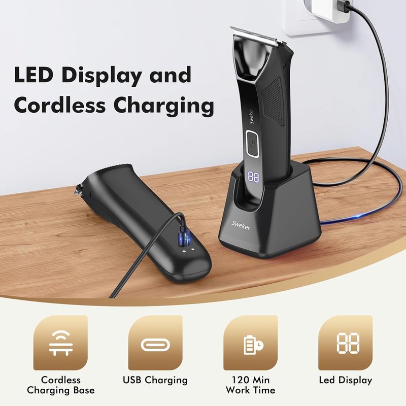 Body Hair Trimmer for Men - 2-in-1 Electric Groomer & Shaver | Dual-Head Design for Groin & Pubic Hair