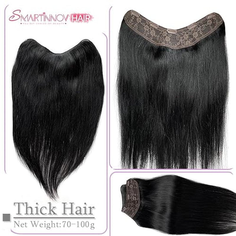 Jet Black 26 Inch Clip Human Hair Extensions 3/4 Full Head Body Wave Double Weft 120G One Piece Clip in V Shape Invisible Hairpiece Seamless Curly Extension