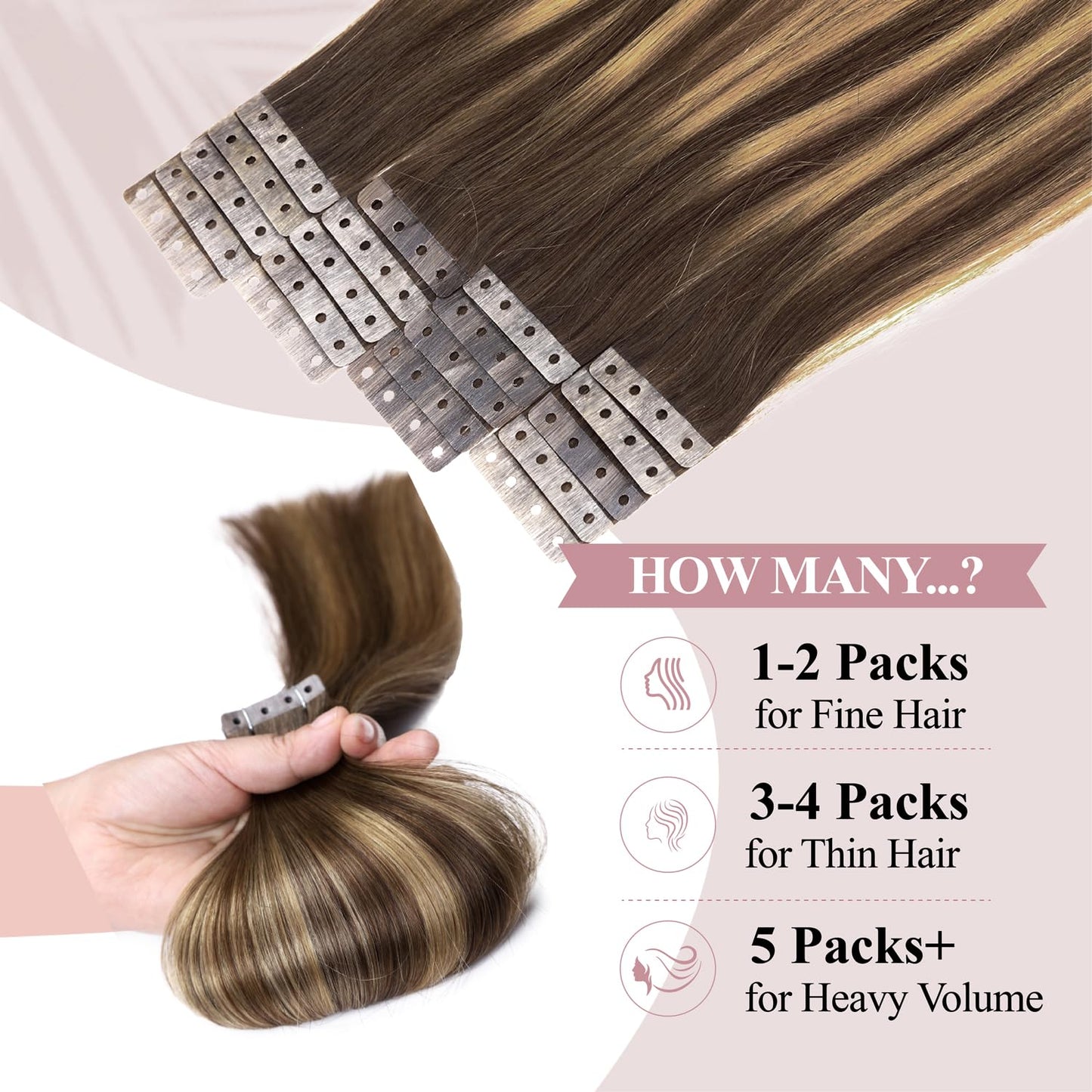 WIGER No Glue No Clips Highlighted Brown Straight Human Hair Extensions Ombre Brown Mixed Blonde Micro Bead Extensions Insert Skin Weft 18 In Balayage Remy Hair Extensions(40g, 20 Pcs)