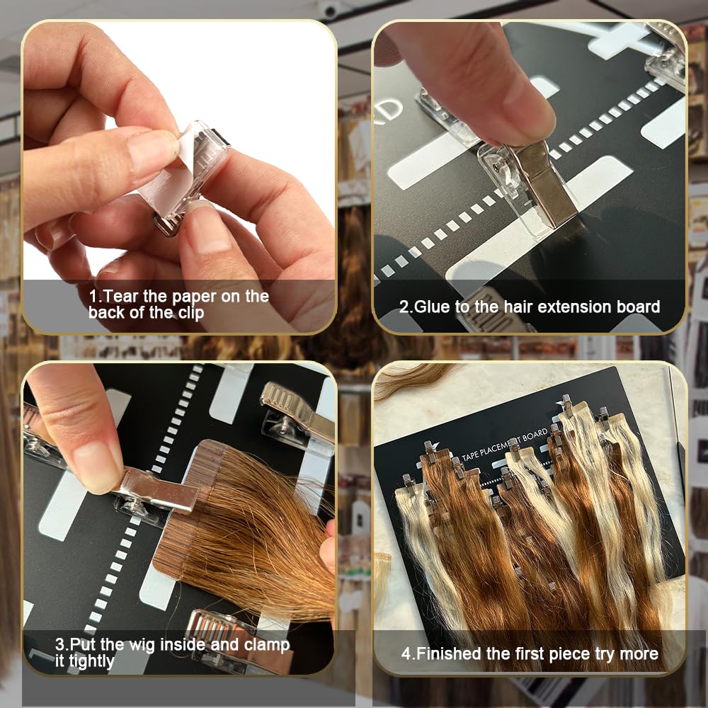 GlamorDove Hair Extension Tape In Placement Board Acrylic Hair Extensions Hanger Carrier Hair Display Holder Rack with Clips Clip In Wig Hairpieces
