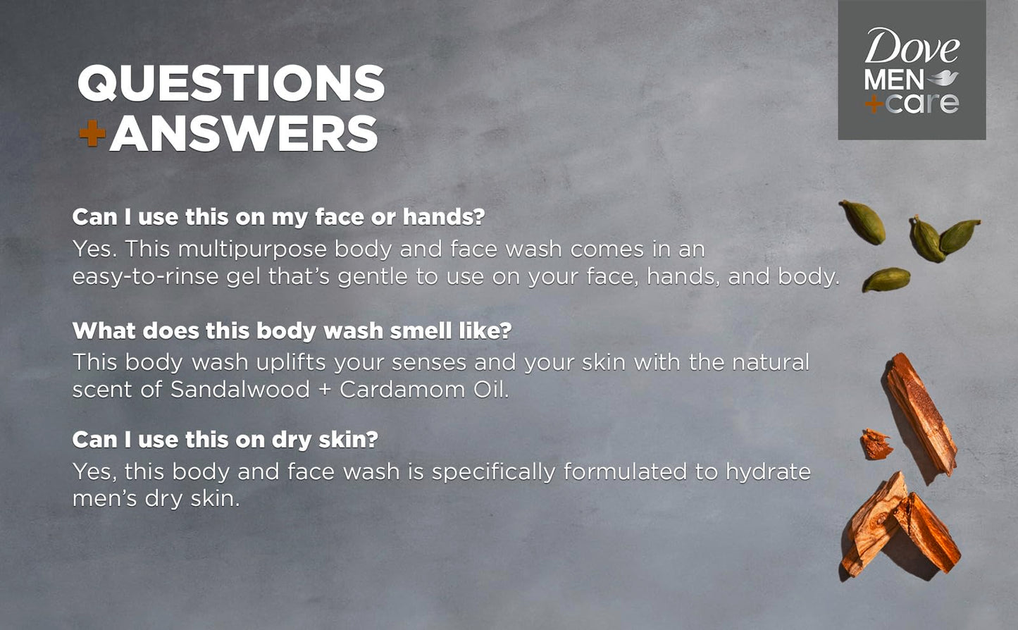 DOVE MEN + CARE Body Wash Sandalwood + Cardamom Oil to Rebuild Skin in the Shower & Elements Body Wash Charcoal + Clay