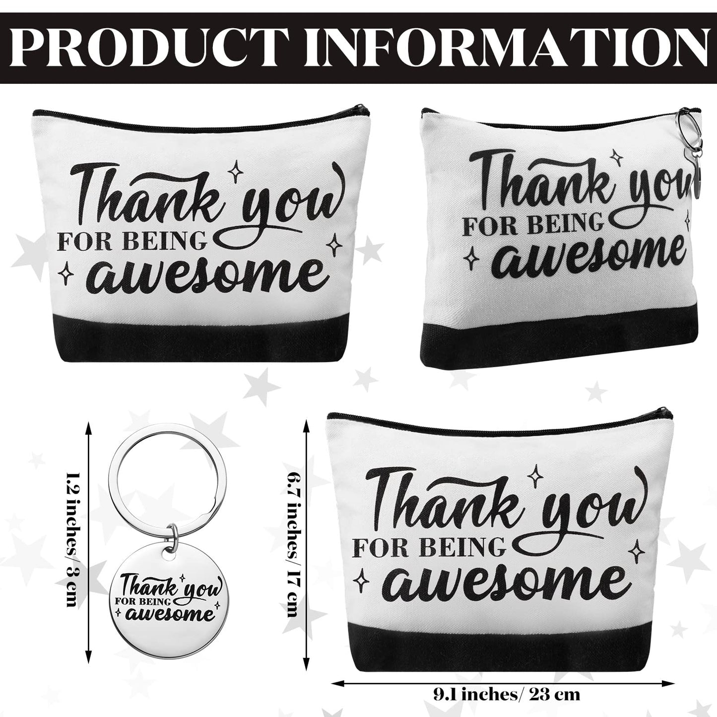 Panelee 48 Pcs Appreciation Gifts for Coworkers Bulk Inspirational Cosmetic Bags Motivational Gifts for Women Thank You Teacher Makeup Bags Christmas Gift for Employee(Black, White,Novelty Style)