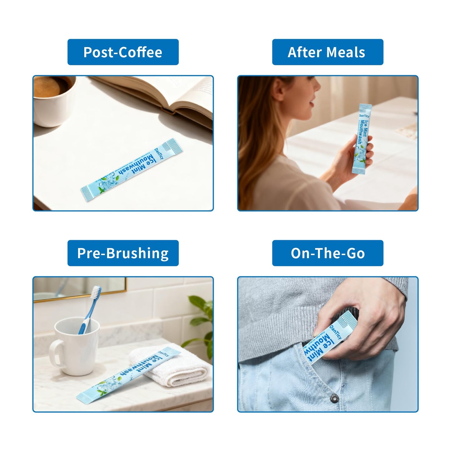 Mouthwash Travel Size, Alcohol-Free Mouthwash, Portable, Fresh Breath, Mini Packets, Ice Mint, 30 Individual Disposable Packets