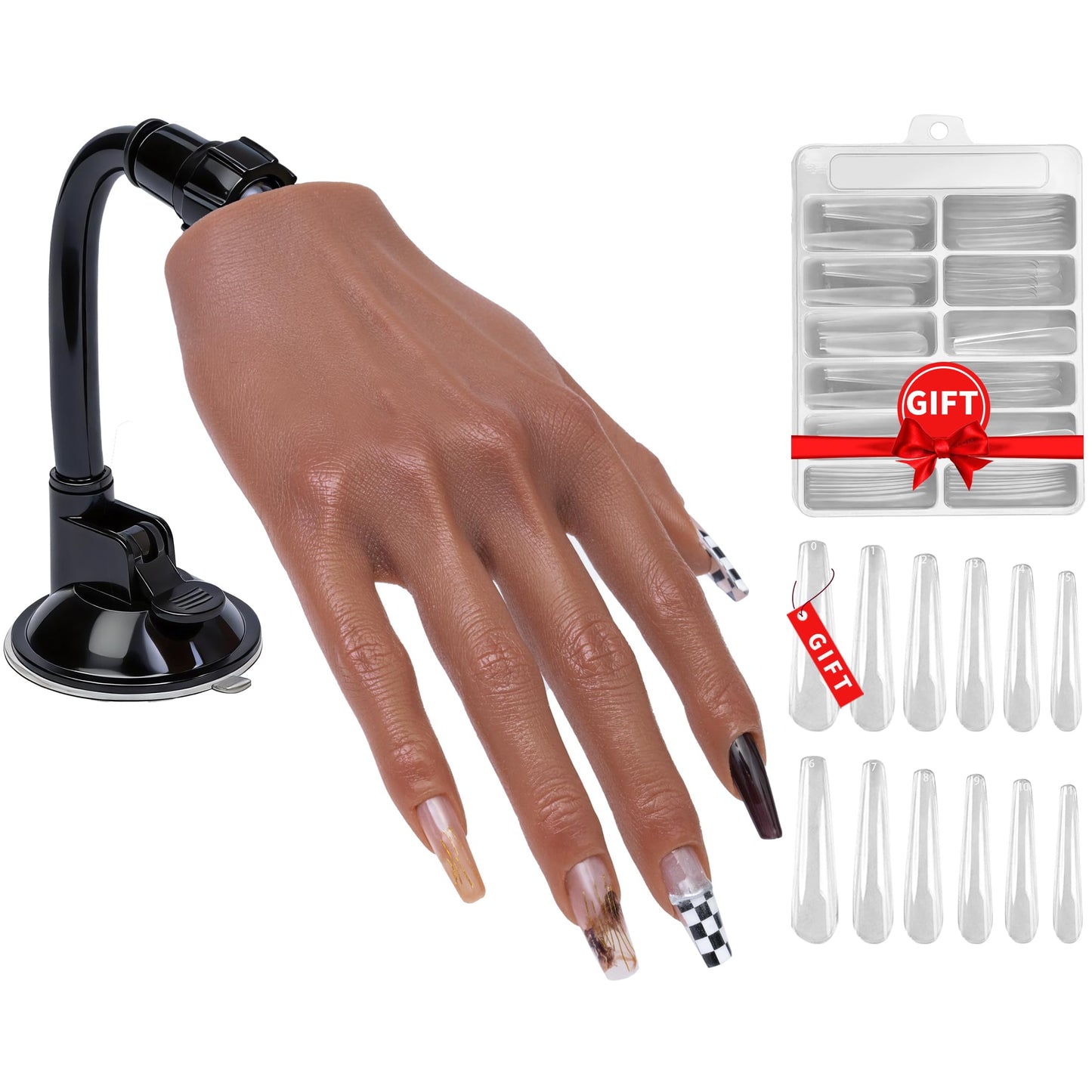 Veikmv Practice Hand for Acrylic Nails,Realistic Silicone Mannequin with Flexible Adjustable Fingers for Acrylic Nails,Gel Polish Training,Professional Nail Art Beginner Kit
