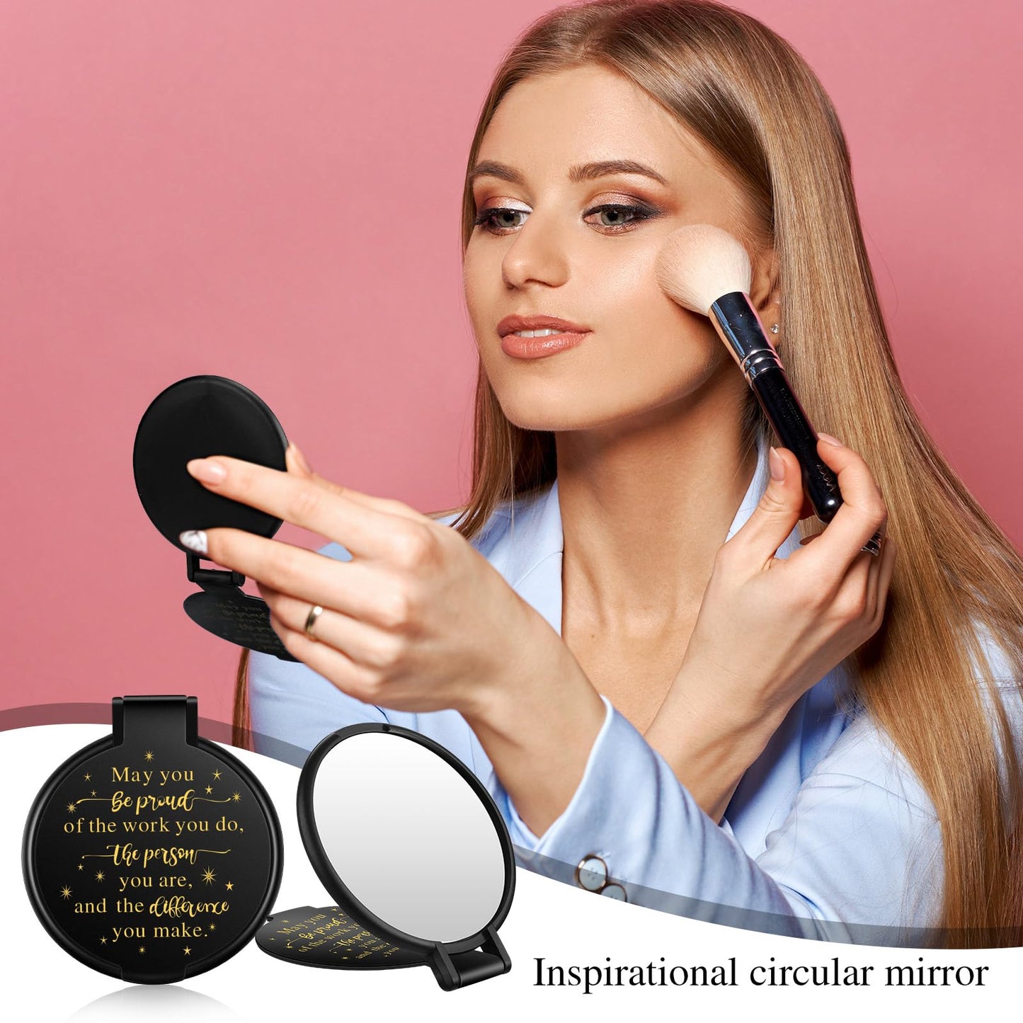 Huwena 100 Pcs Inspirational Compact Mirror Bulk Mini Gifts Women Round Purse Pocket Mirror, Mothers Day Employee Appreciation Gifts, Wedding Party Favors for Guests(Black,Proud)